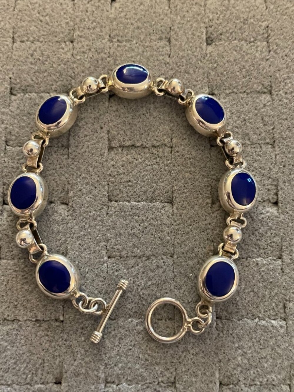 NEW Sterling Silver Bracelet Blue Enamel ? Toggle Clasp Mexico 925 21 grams 7.5"
